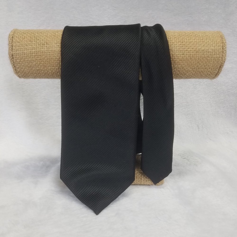 Dressmann Men's Tie Solid Ribbed Black 60 Inches